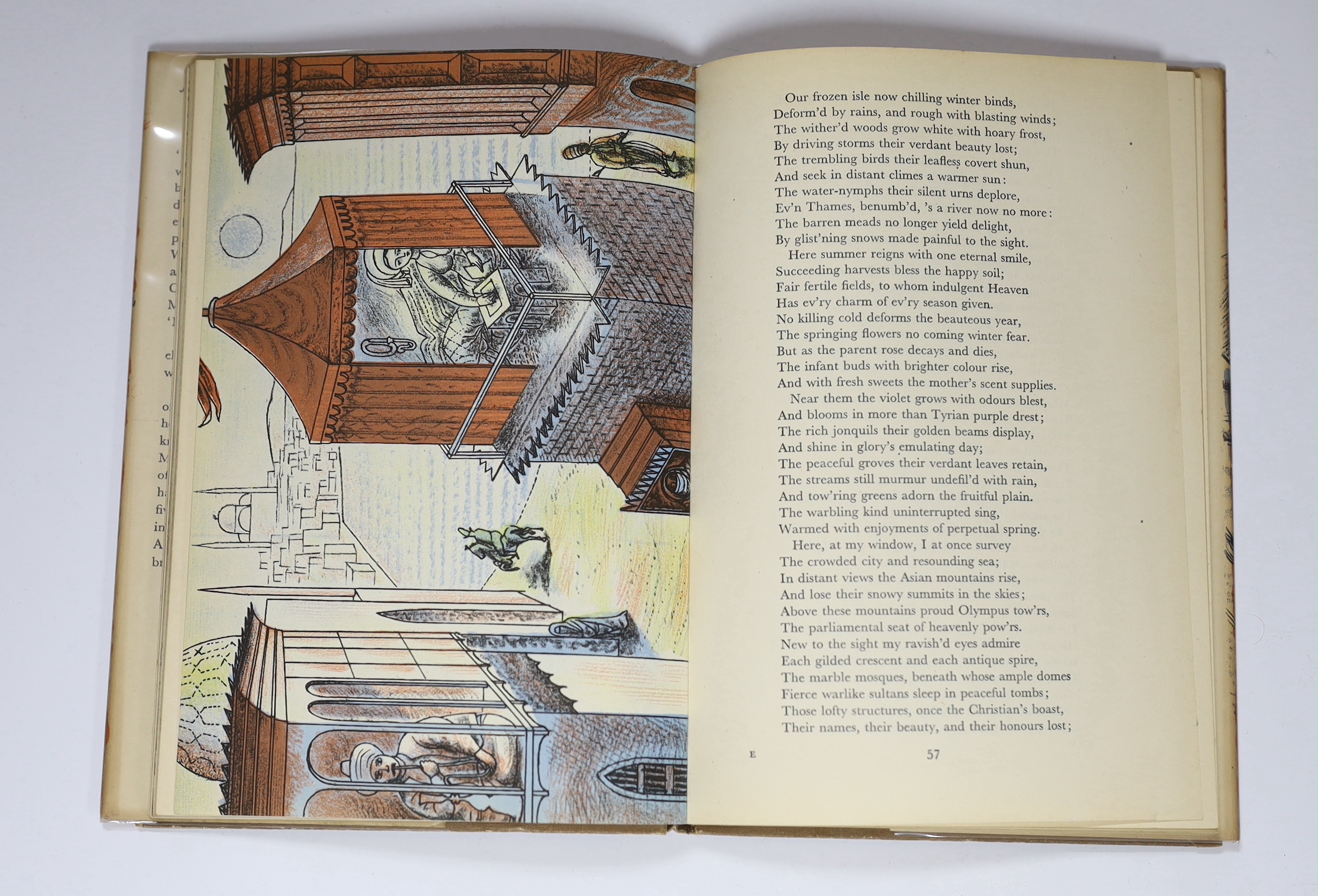Thomas, M.G Lloyd (chosen by) - Travellers’ Verse, inscribed by Edward Bawden to the editor of the series, dated 9/1/47 and illustrated with 14 full-page coloured lithographs, 8vo, original pictorial cloth and matching d